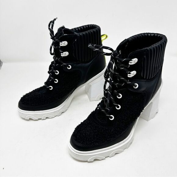 Sorel Brex Black Leather Winter Heeled Lug Sole Boots Size 9.5 Lace up - Picture 4 of 8